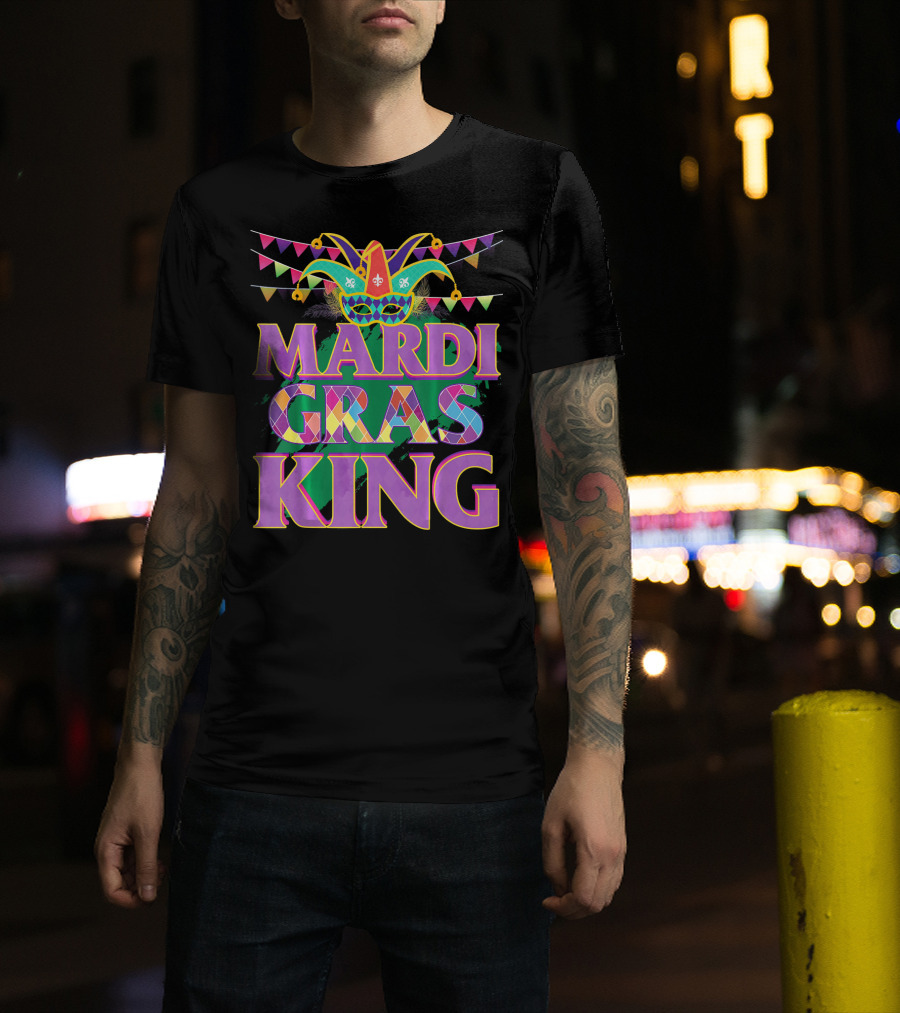 Mardi Gras King Jester Mask Banner Festival T-Shirt