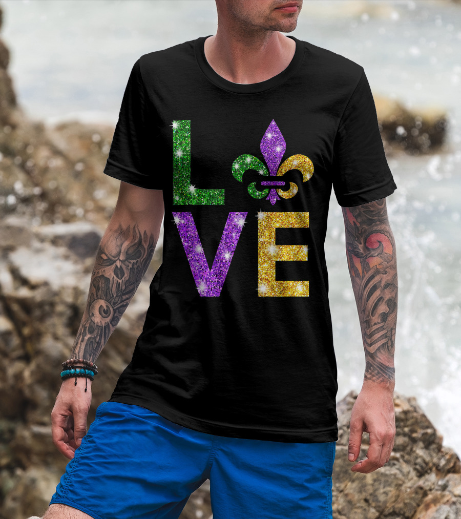 LOVE Mardi Gras Fleur-de-Lis Sparkling Colors T-Shirt
