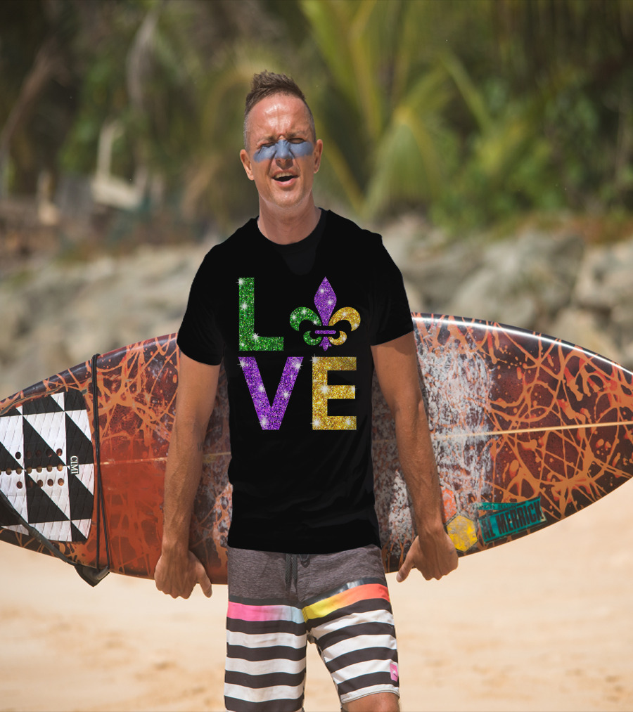 LOVE Mardi Gras Fleur-de-Lis Sparkling Colors T-Shirt