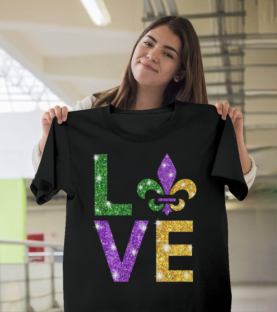 LOVE Mardi Gras Fleur-de-Lis Sparkling Colors T-Shirt