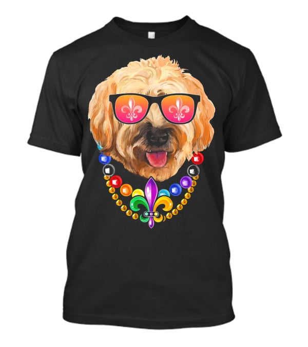 Goldendoodle Mardi Gras Beads Sunglasses Fleur-de-Lis T-Shirt