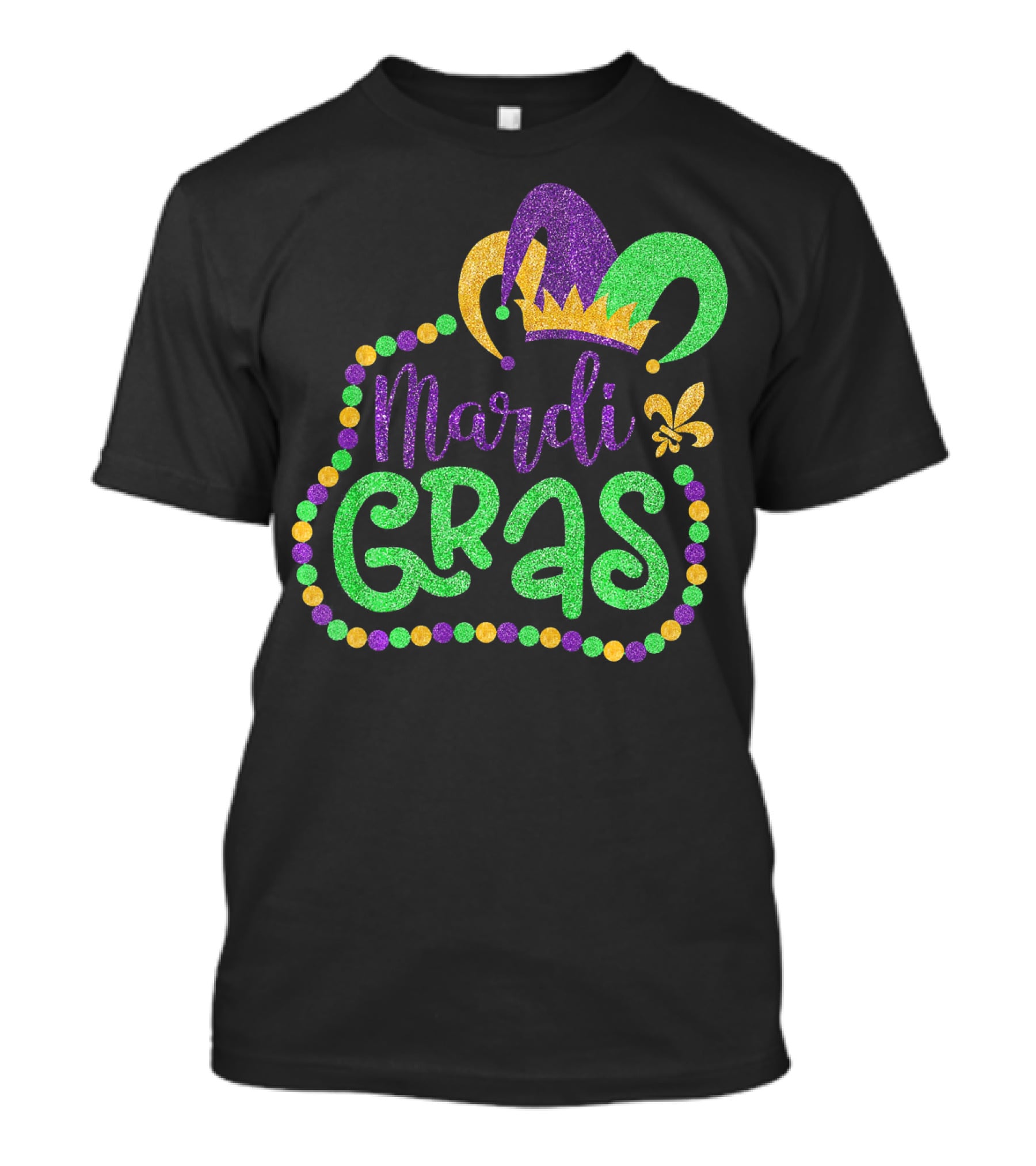 Mardi Gras Glitter Jester Hat Fleur De Lis T-Shirt
