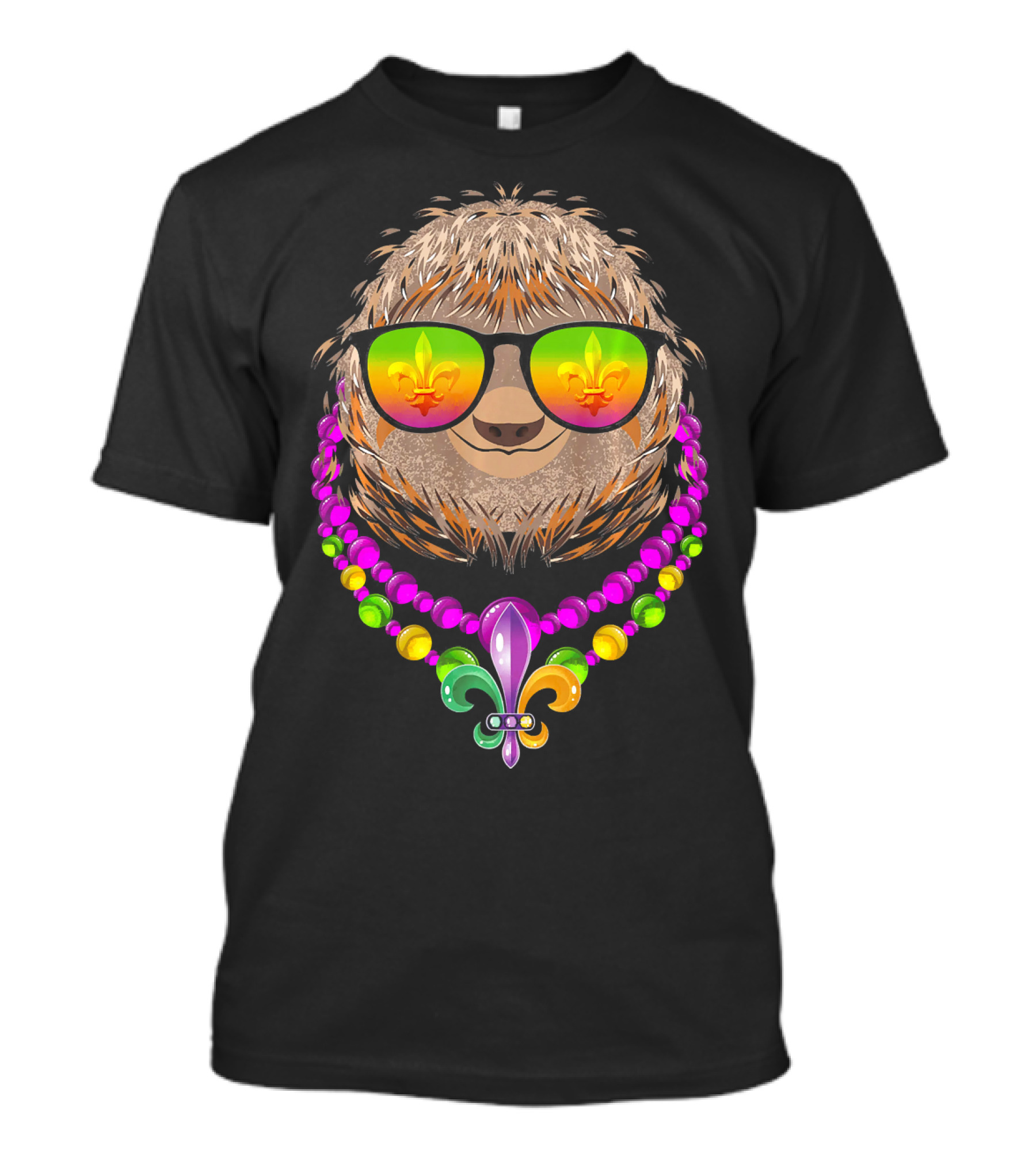 Sloth Wearing Sunglasses With Fleur De Lis And Mardi Gras Beads T-Shirt