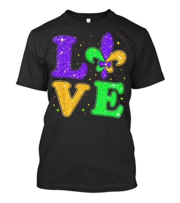 Love Mardi Gras Fleur De Lis Glitter T-Shirt
