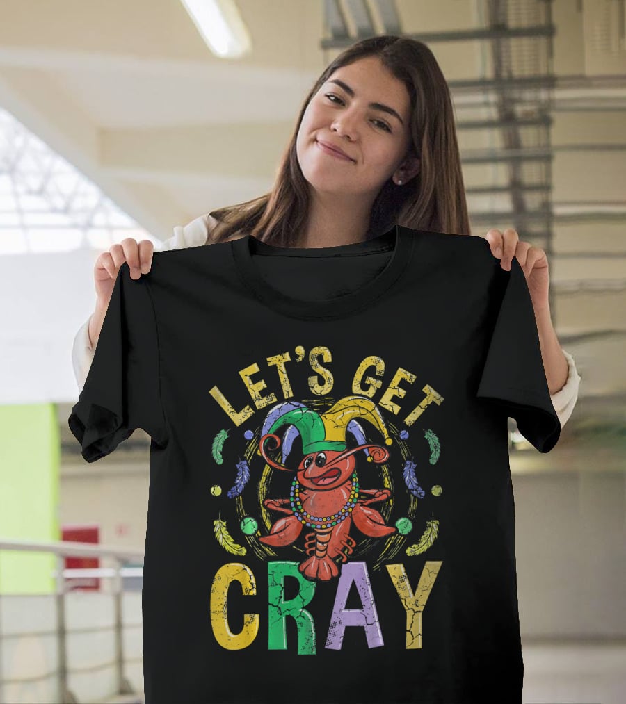 Let's Get Cray Mardi Gras Crawfish Jester Beads Feathers T-Shirt