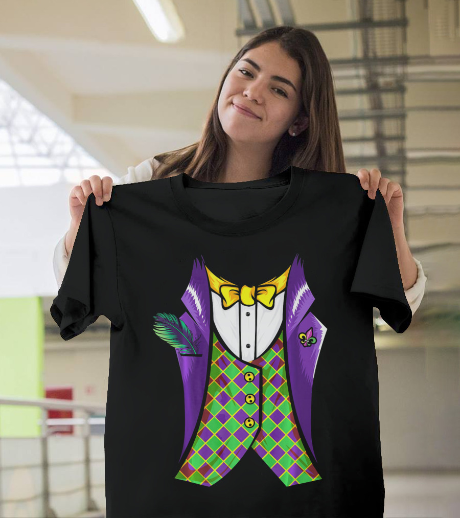 Mardi Gras Tuxedo Cool Feather Fleur-de-lis T-Shirt