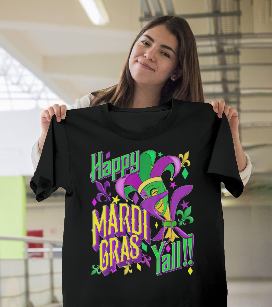 Happy Mardi Gras Yall Jester Mask Fleur De Lis T-Shirt