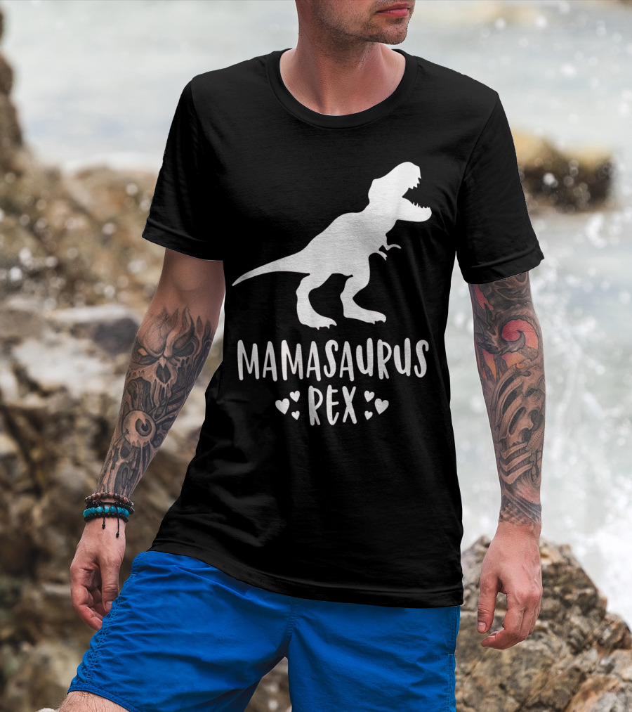 Mamasaurus Rex Mother Dinosaur With Hearts T-Shirt