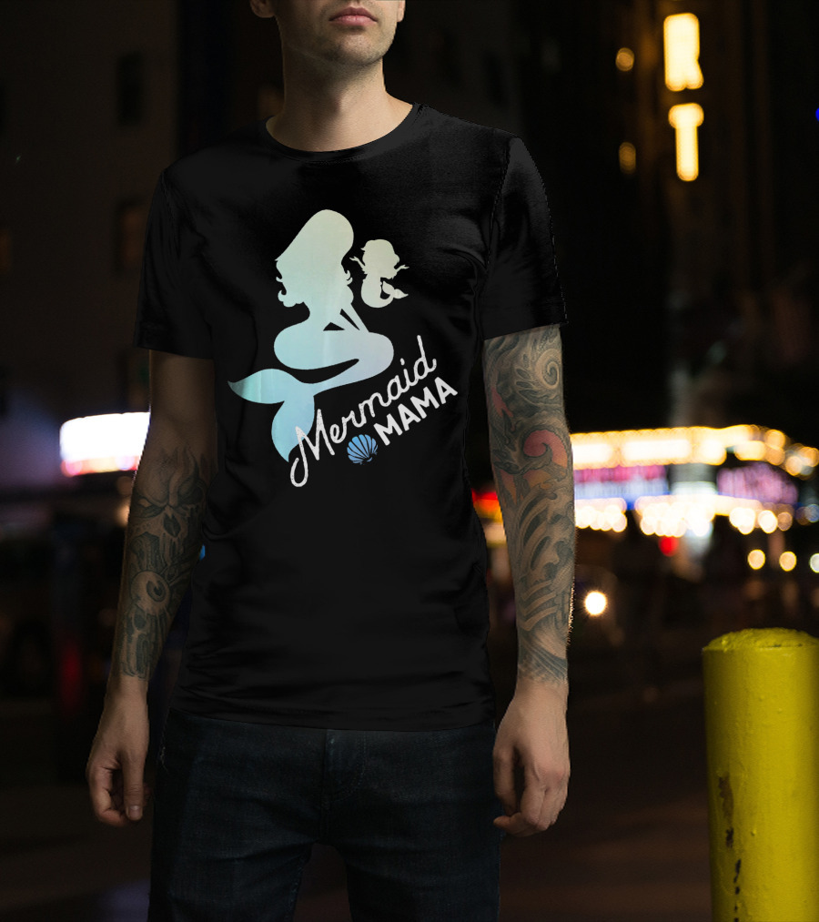 Mermaid Mama Sea Lover With Baby Silhouette And Shell T-Shirt