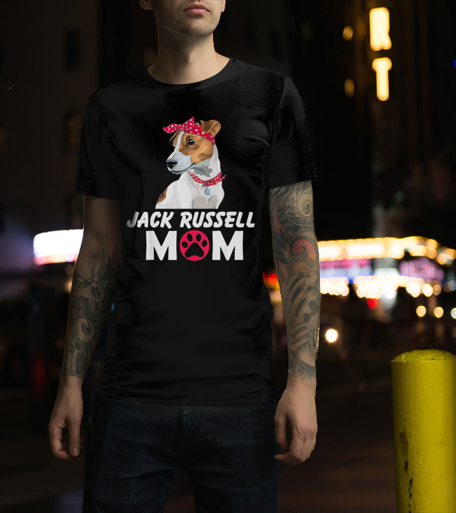 Jack Russell Mom With Bandana And Paw Prints T-Shirt