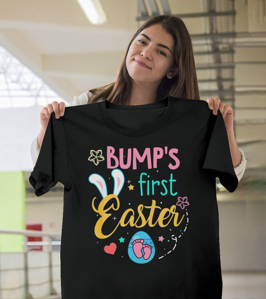 Bump's First Easter New Baby Mother Pregn Bunny Ears Hearts Flowers T-Shirt