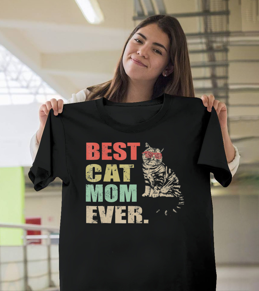 Best Cat Mom Ever Retro Cool Cat Design Matching Family T-Shirt