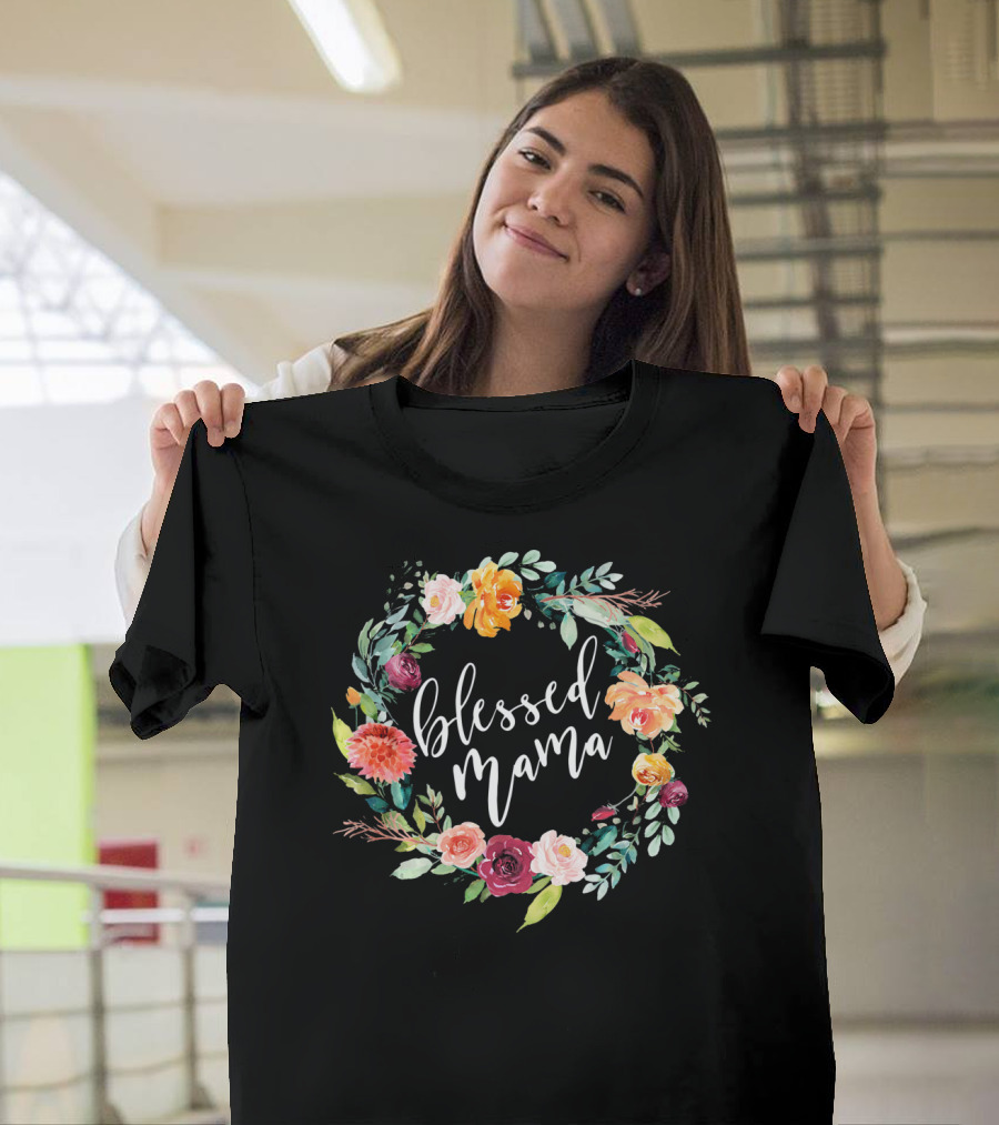 Blessed Mama Floral Wreath T-Shirt