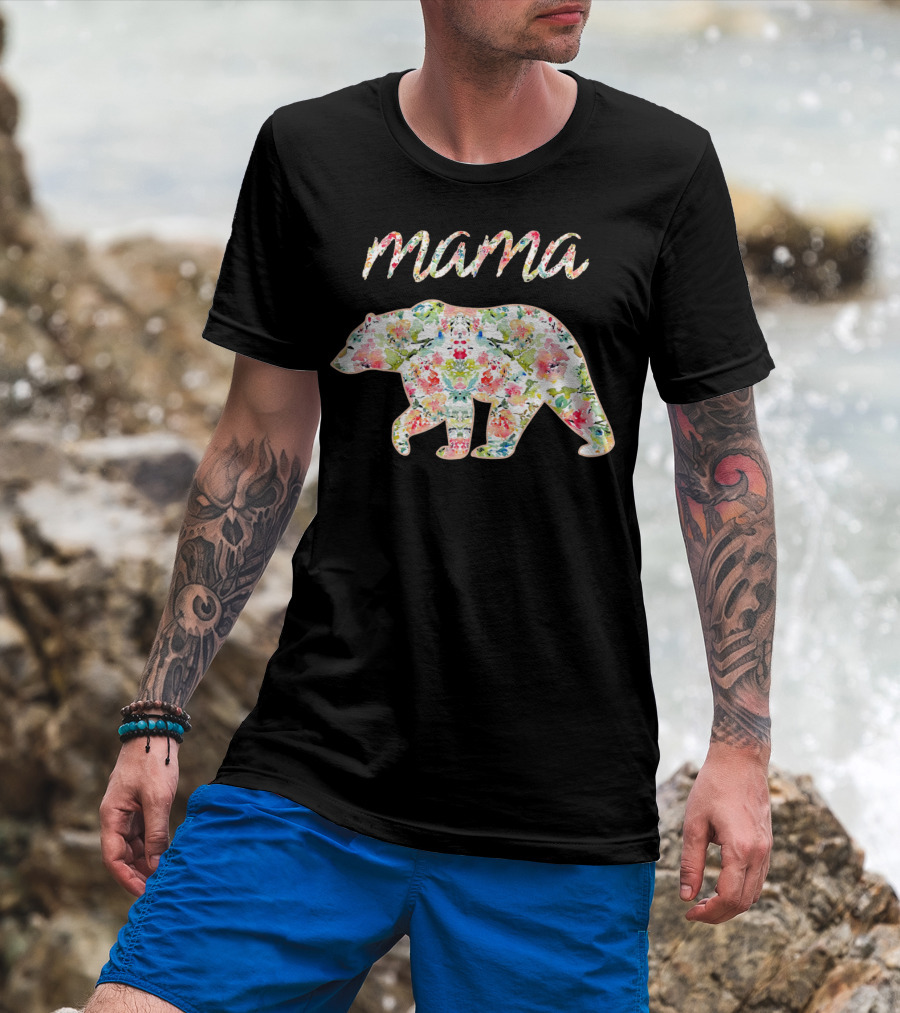 Mama Bear Floral Pattern With Colorful Flowers T-Shirt