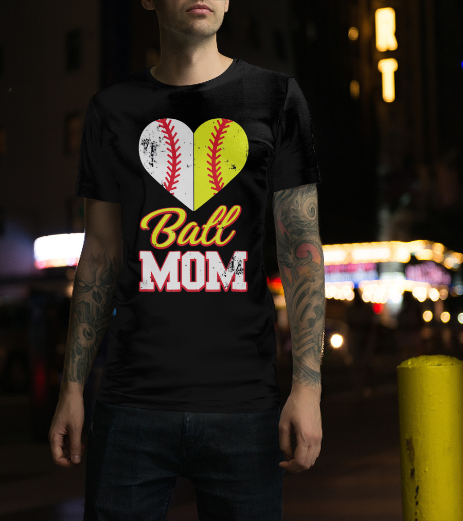 Funny Softball Mom Ball Mom Heart T-Shirt