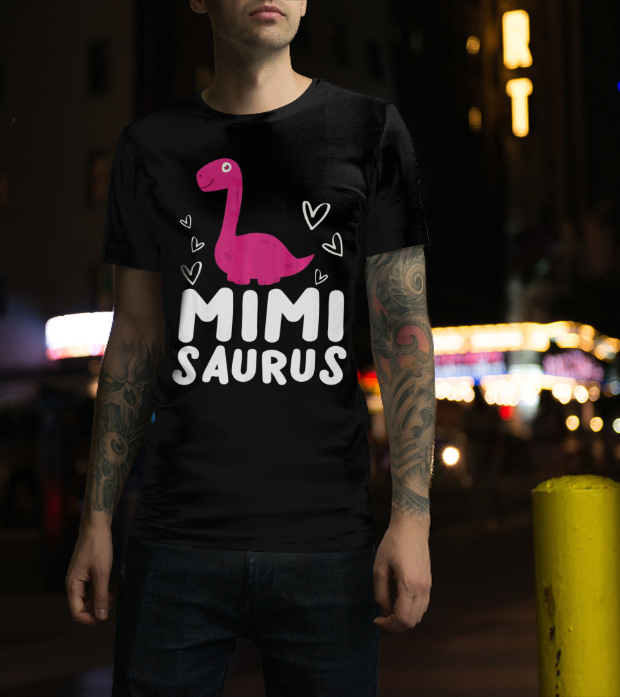 Mimisaurus Rex Mimi Saurus Din Pink Dinosaur With Hearts T-Shirt