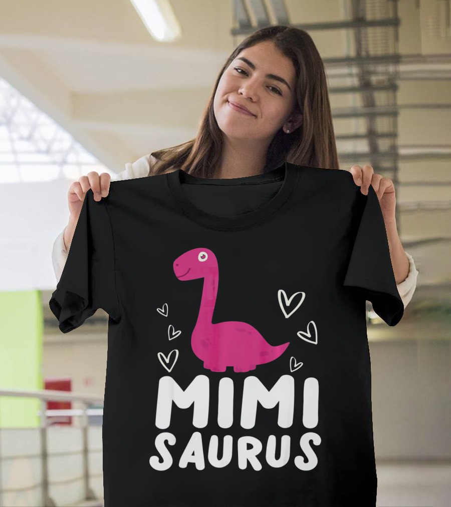 Mimisaurus Rex Mimi Saurus Din Pink Dinosaur With Hearts T-Shirt