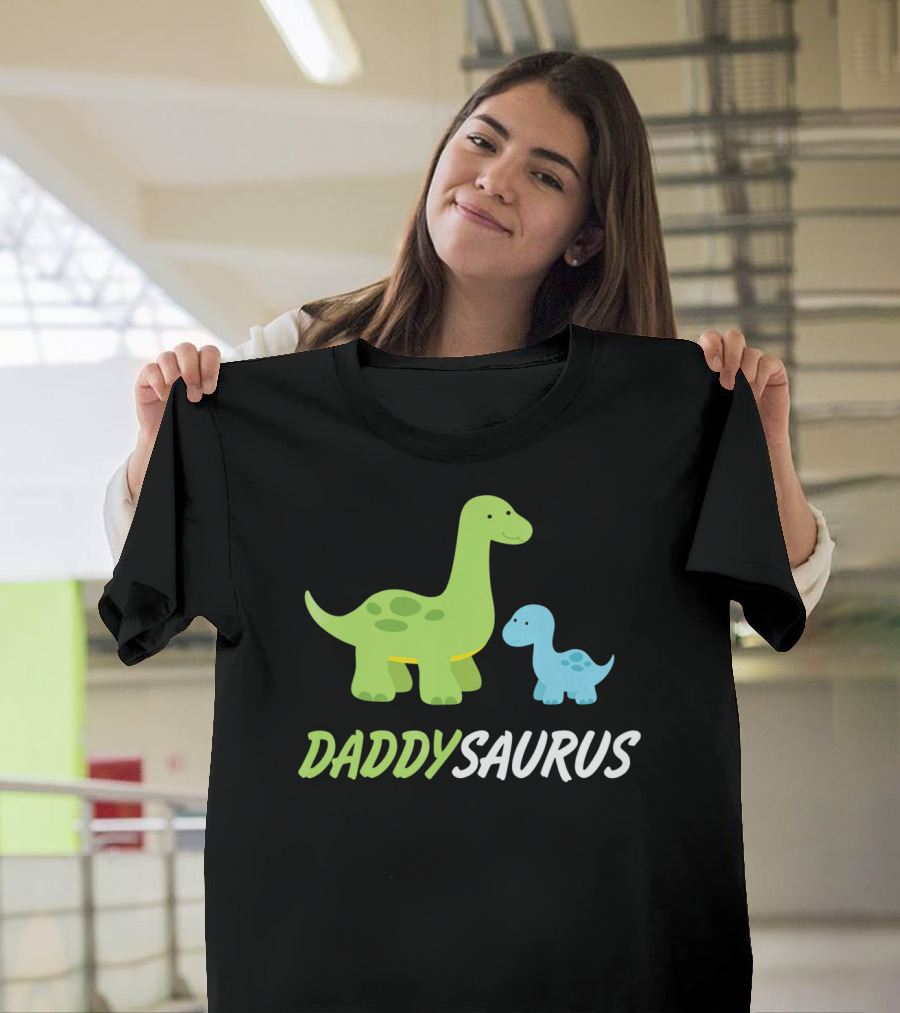 Daddysaurus Cute Sweet Daddy Family With Green Blue Dinosaurs T-Shirt