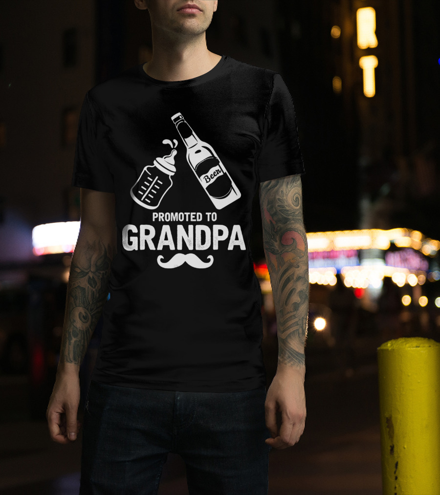 Promoted To Grandpa First Time Dad Beer Bottle Baby Bottle T-Shirt