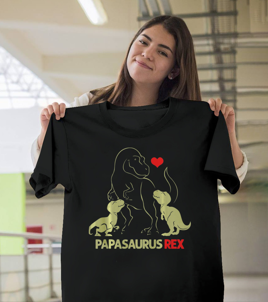 Papasaurus Rex Dinosaur Heart Family Father's Day T-Shirt