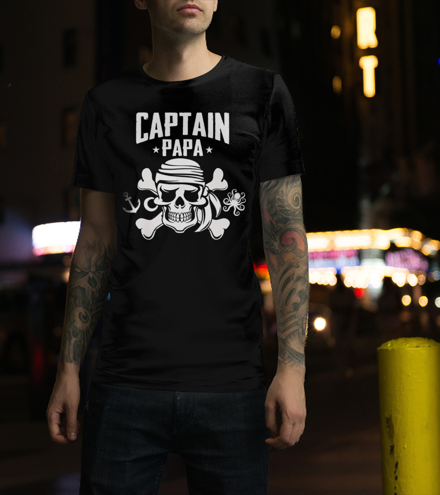 Captain Papa Funny Pirate Dad Skull And Crossbones Anchor Octopus T-Shirt