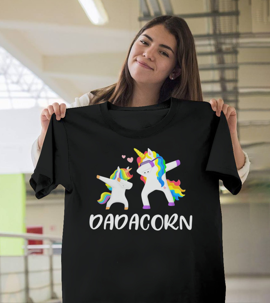 Dadacorn Rainbow Unicorn Daddy and Child Dancing T-Shirt