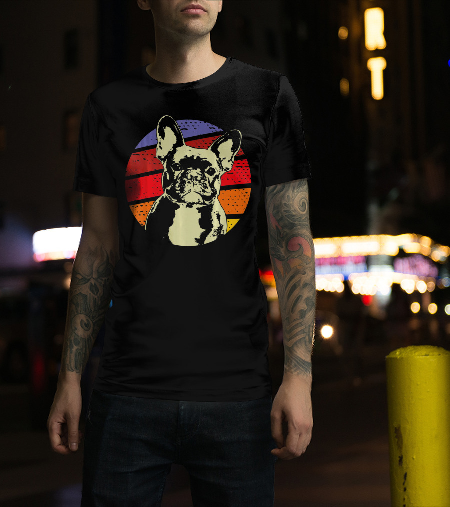 Vintage French Bulldog Dad Retro Colorful Stripes T-Shirt