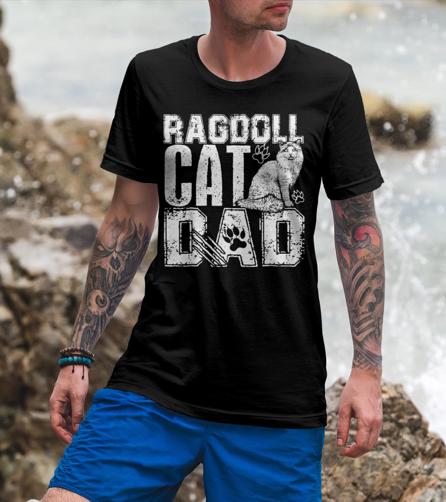 Ragdoll Cat Dad Cat Paw Prints T-Shirt