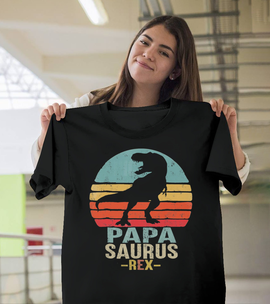 Papasaurus Rex Dinosaur Silhouette Retro T-Shirt