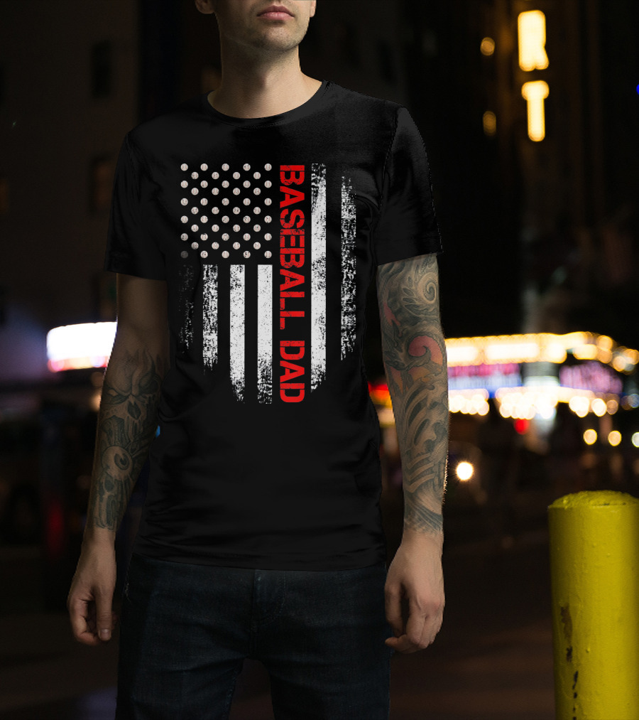Baseball Dad Vintage USA American Flag Proud T-Shirt