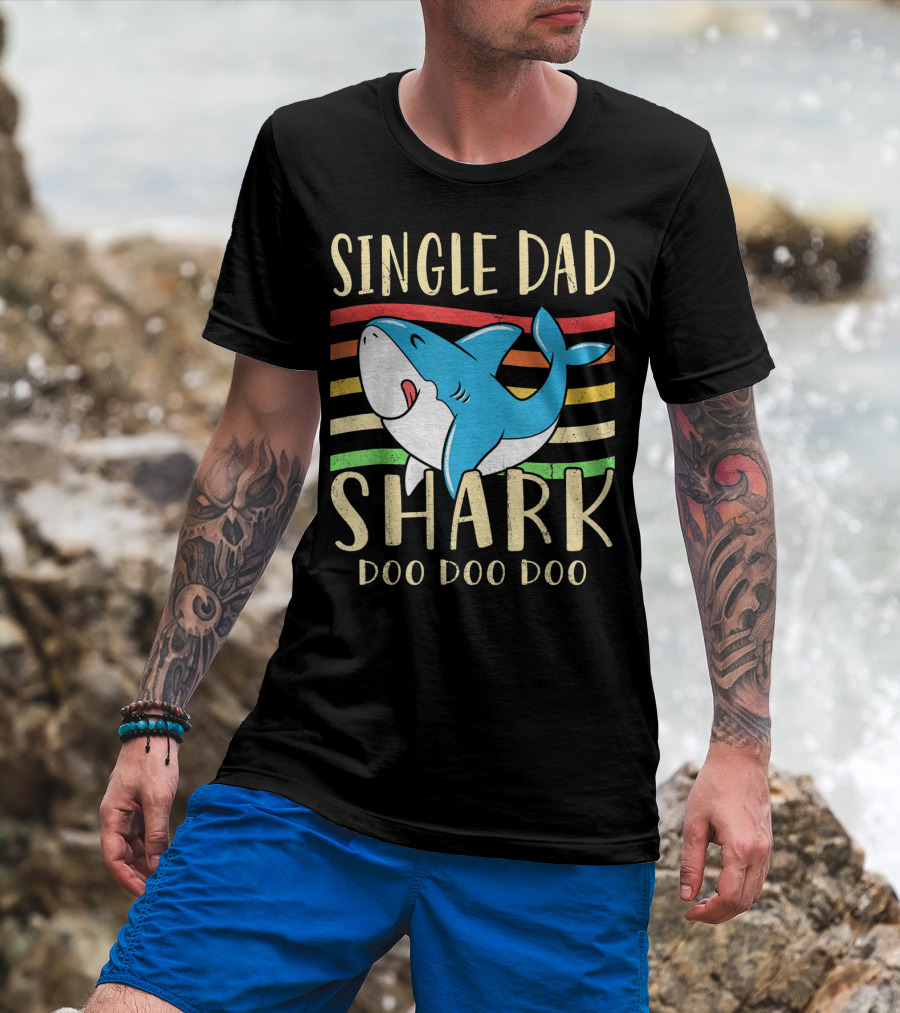 Single Dad Shark Doo Doo Doo Retro Vintage T-Shirt