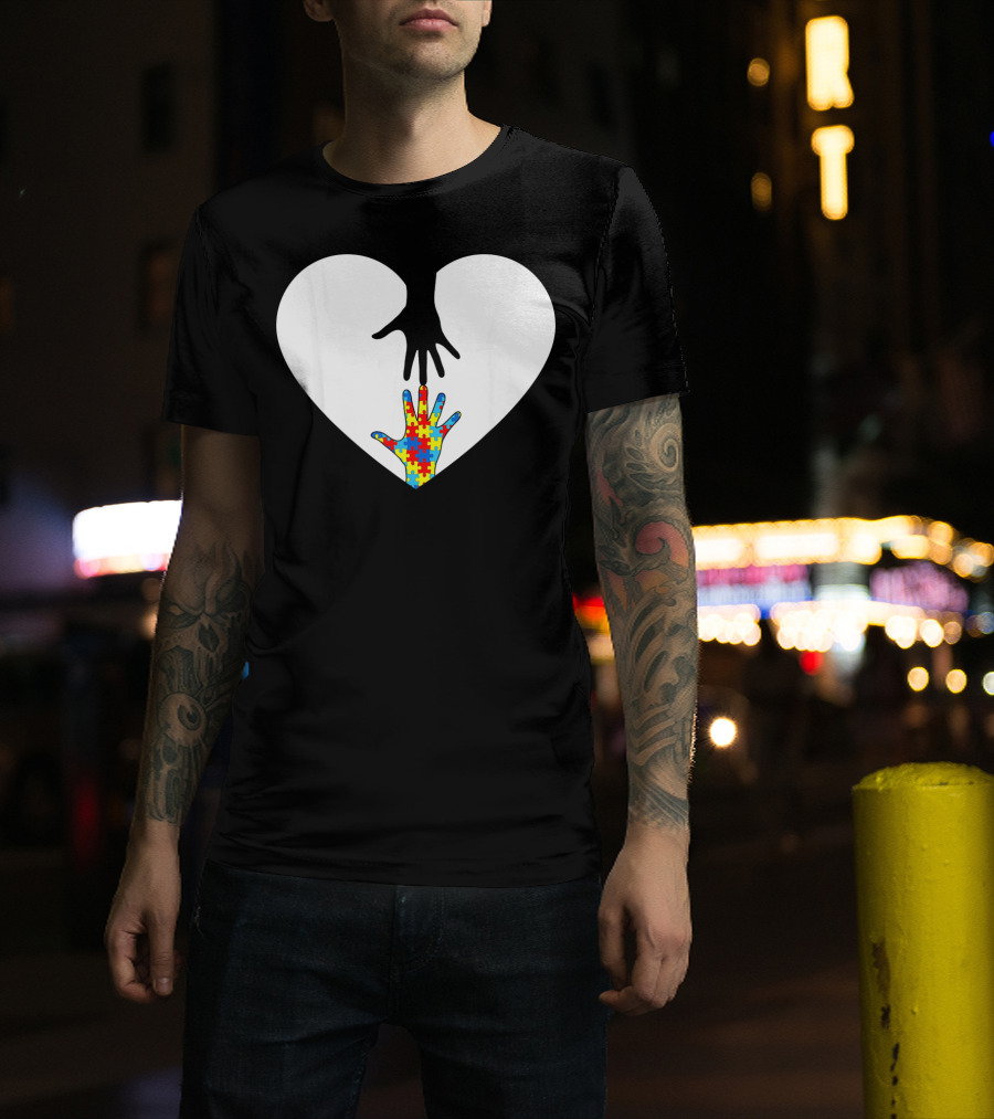 Hand Love Autism Awareness Heart Puzzle Connection T-Shirt