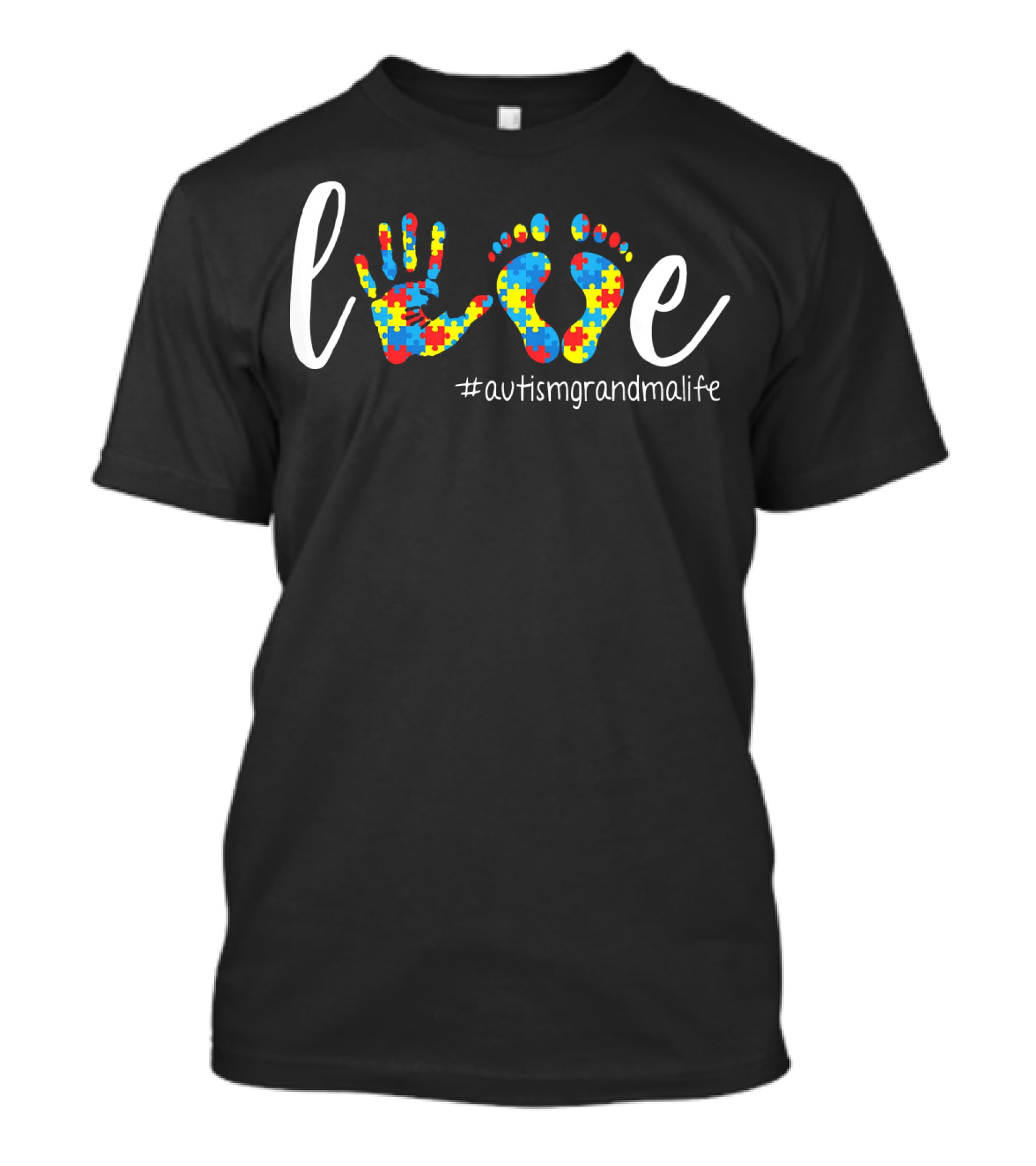 Love Autism Grandma Life Handprint Footprint Puzzle T-Shirt