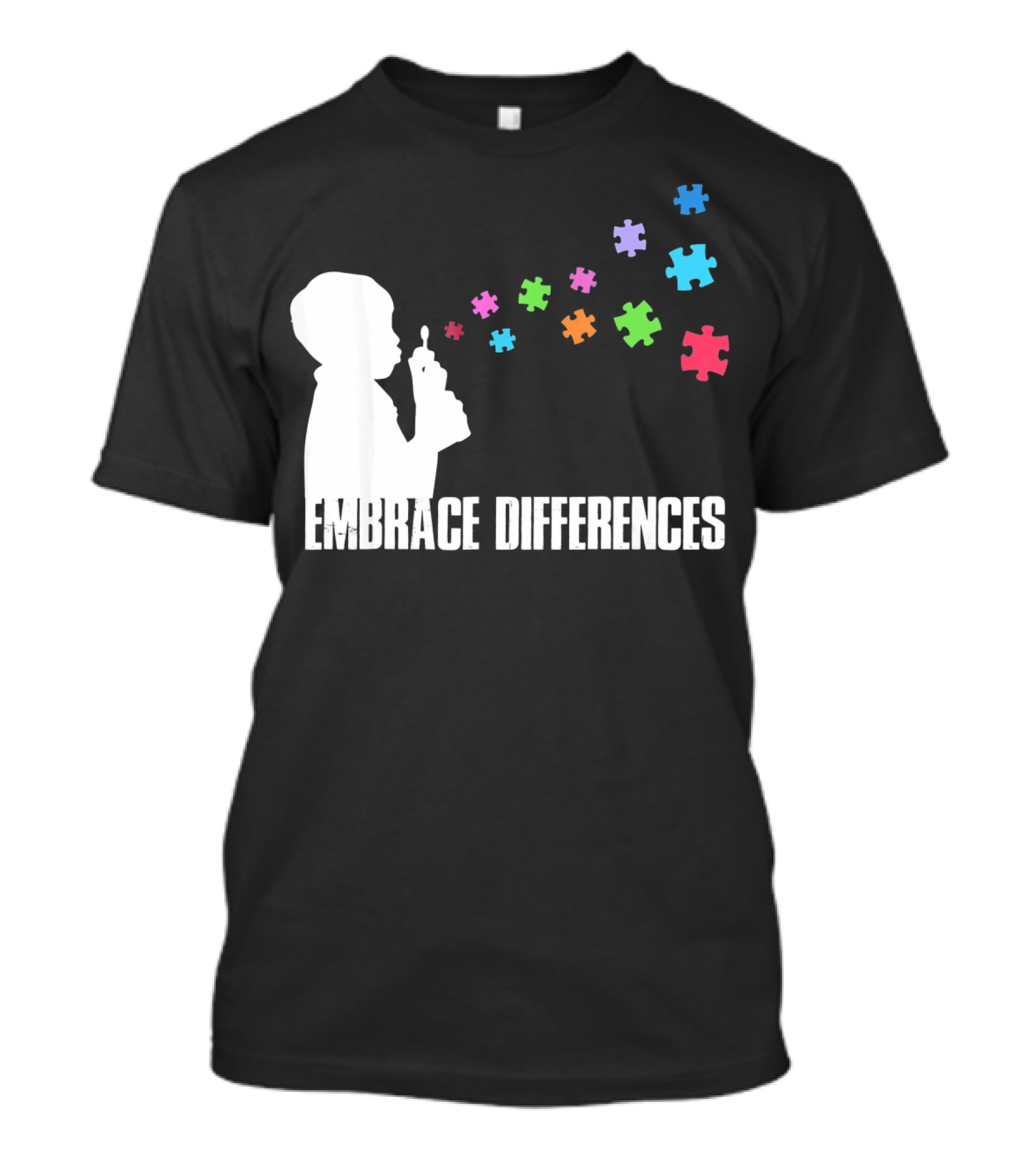 Embrace Differences Support Auti Autism Puzzle Pieces Bubbles T-Shirt