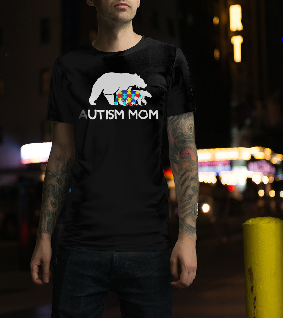 Autism Mom Awareness Mama Bear Puzzle Support T-Shirt