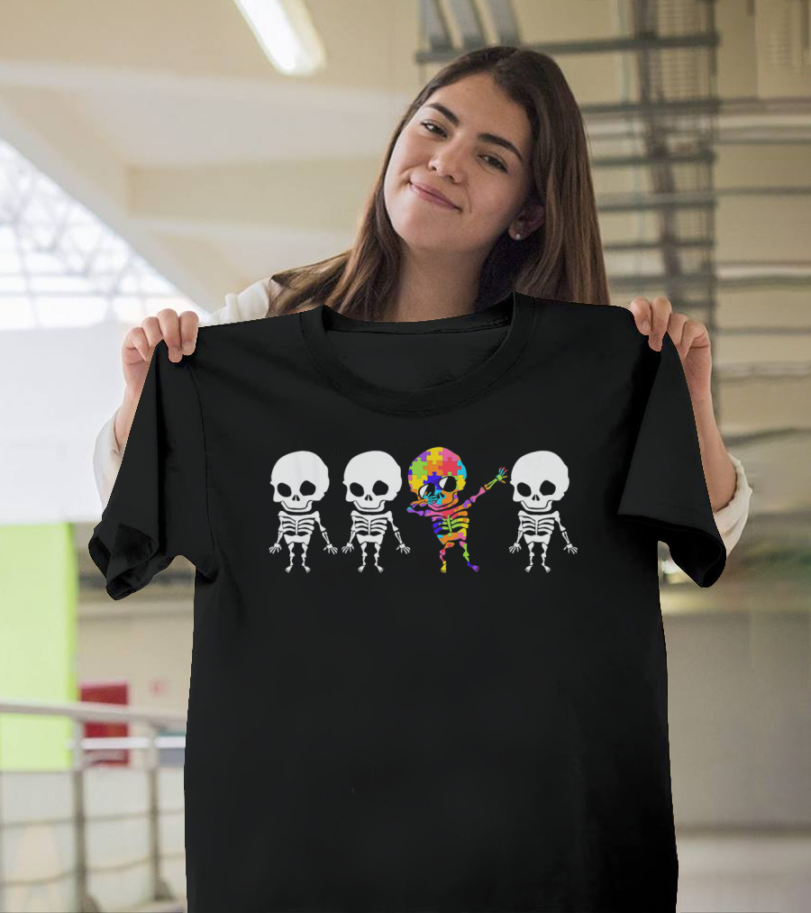 Kids Autism Awareness Puzzle Skeletons Dabbing T-Shirt
