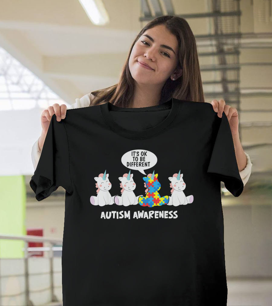 Autism Awareness Unicorn It's OK To Be Different Puzzle Piece T-Shirt
