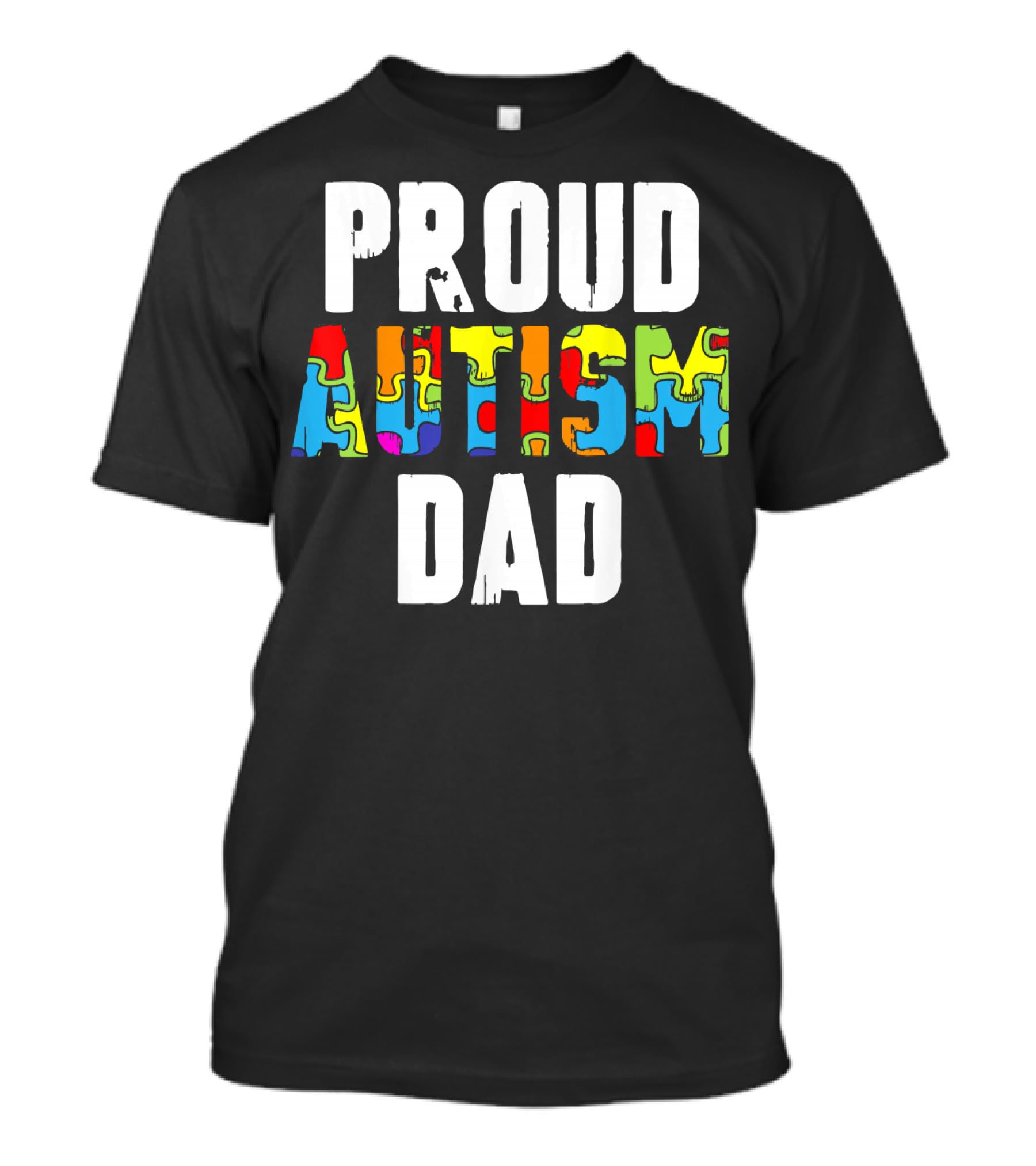 Proud Autism Dad Colorful Puzzle Piece Autism Awareness T-Shirt