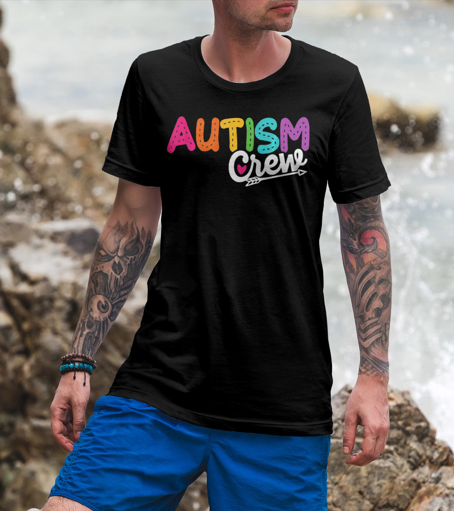 Autism Crew Colorful Heart Arrow Autism Awareness T-Shirt