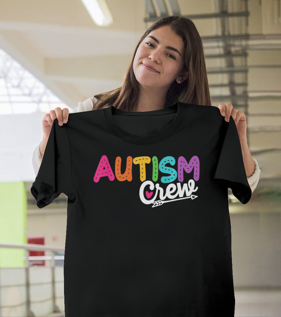 Autism Crew Colorful Heart Arrow Autism Awareness T-Shirt