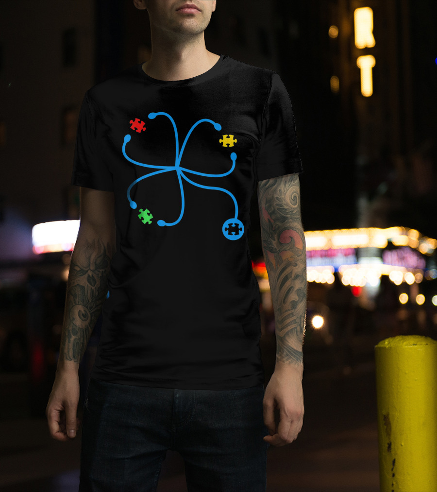 Nurse Autism Awareness Stethoscope Puzzle Piece Connection T-Shirt