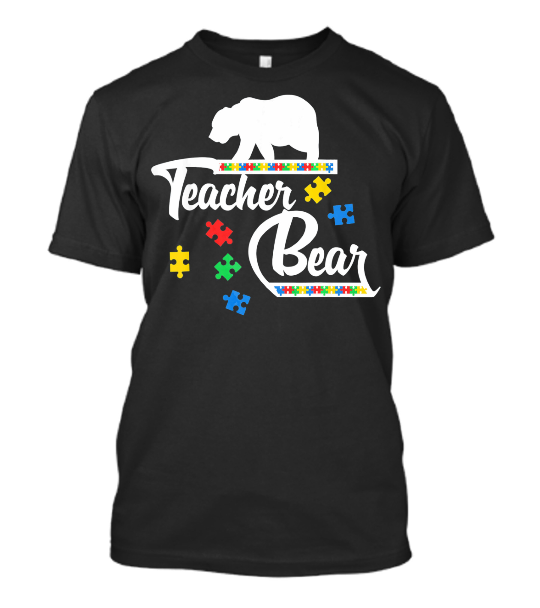 Teacher Bear Autism Awareness Puzzle Pieces T-Shirt