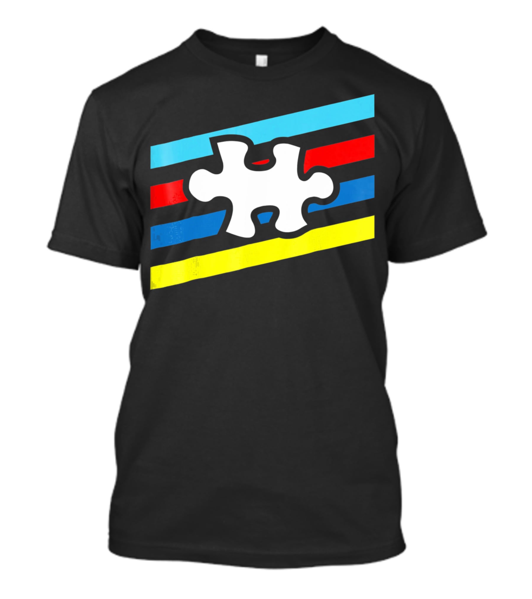 Autism Puzzle Piece Colorful Stripes T-Shirt