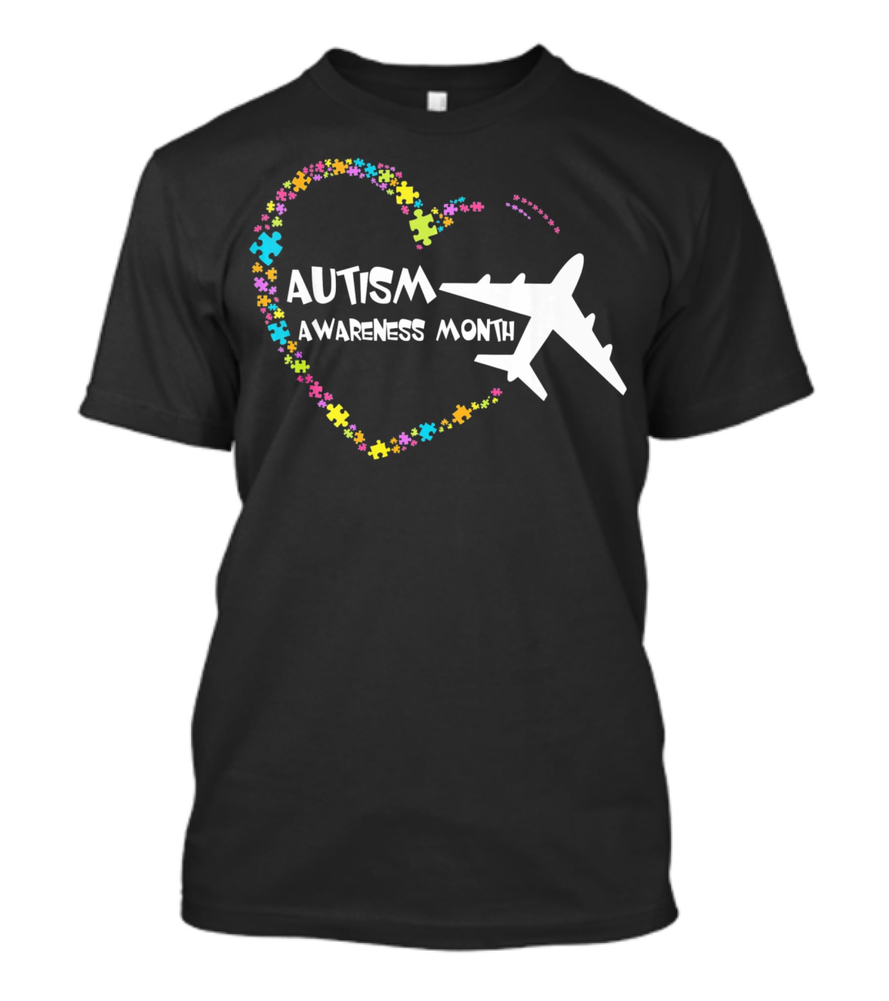 Autism Awareness Month Heart Puzzle With Airplane T-Shirt