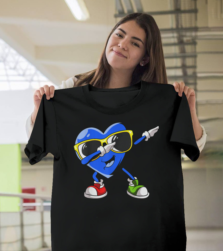 Dabbing Blue Heart Autism Awareness Month T-Shirt