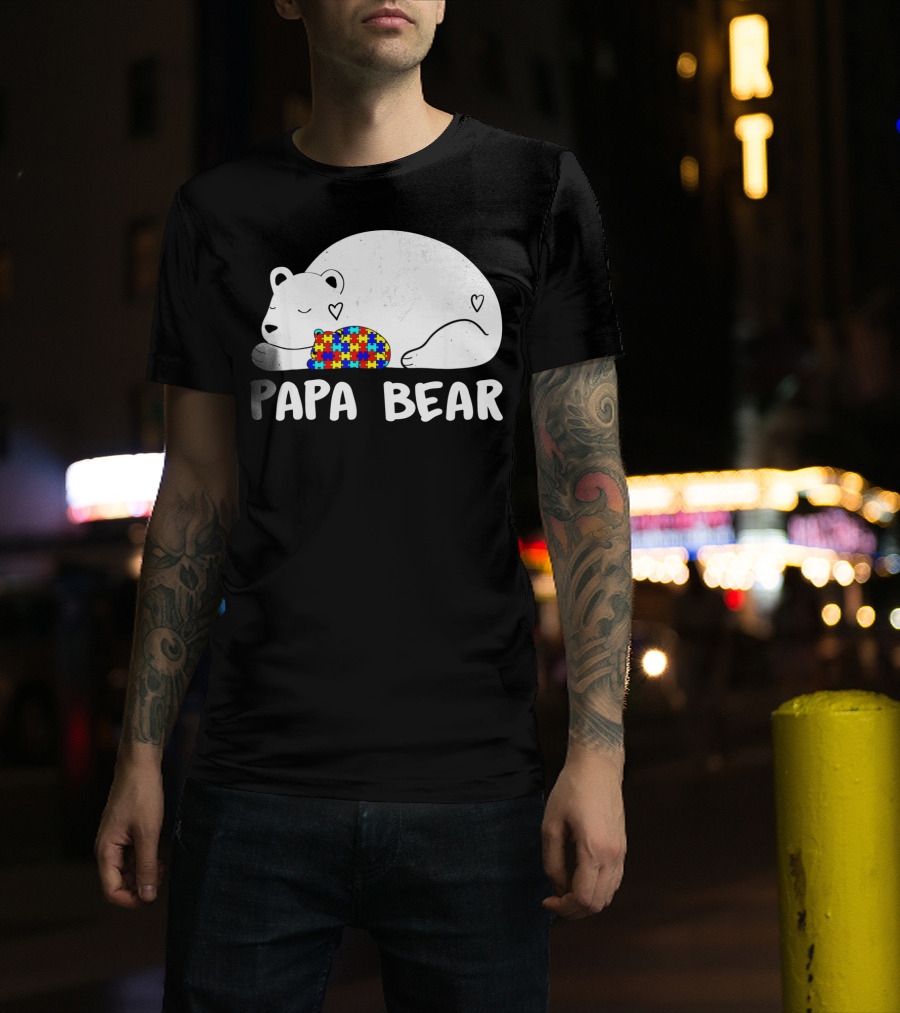 Papa Bear Autism Awareness Puzzle Heart T-Shirt