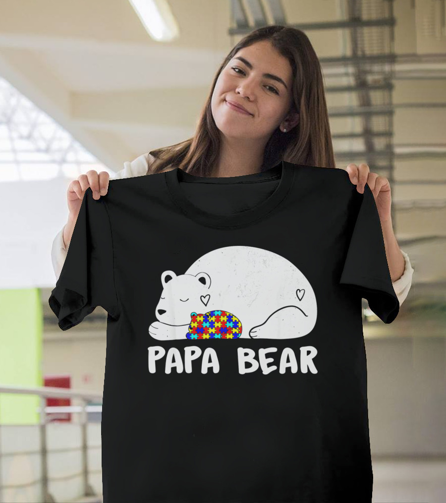 Papa Bear Autism Awareness Puzzle Heart T-Shirt
