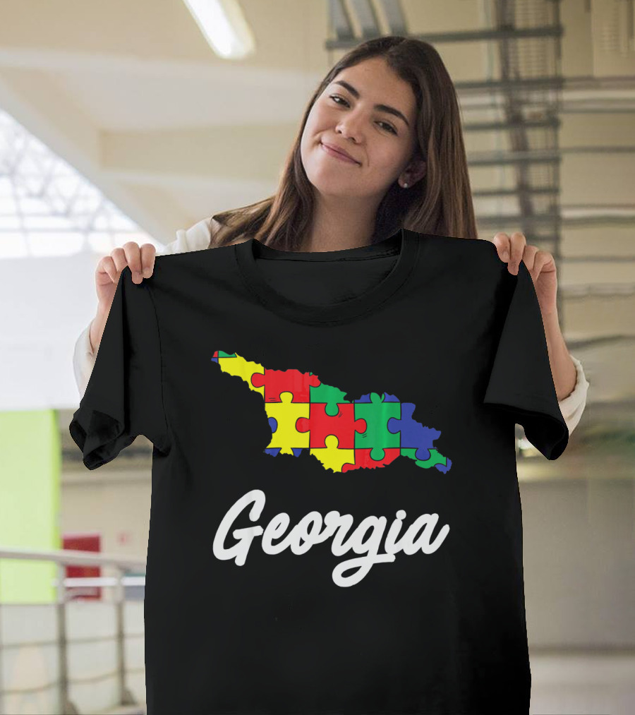 Georgia Autism Awareness Puzzle Map T-Shirt