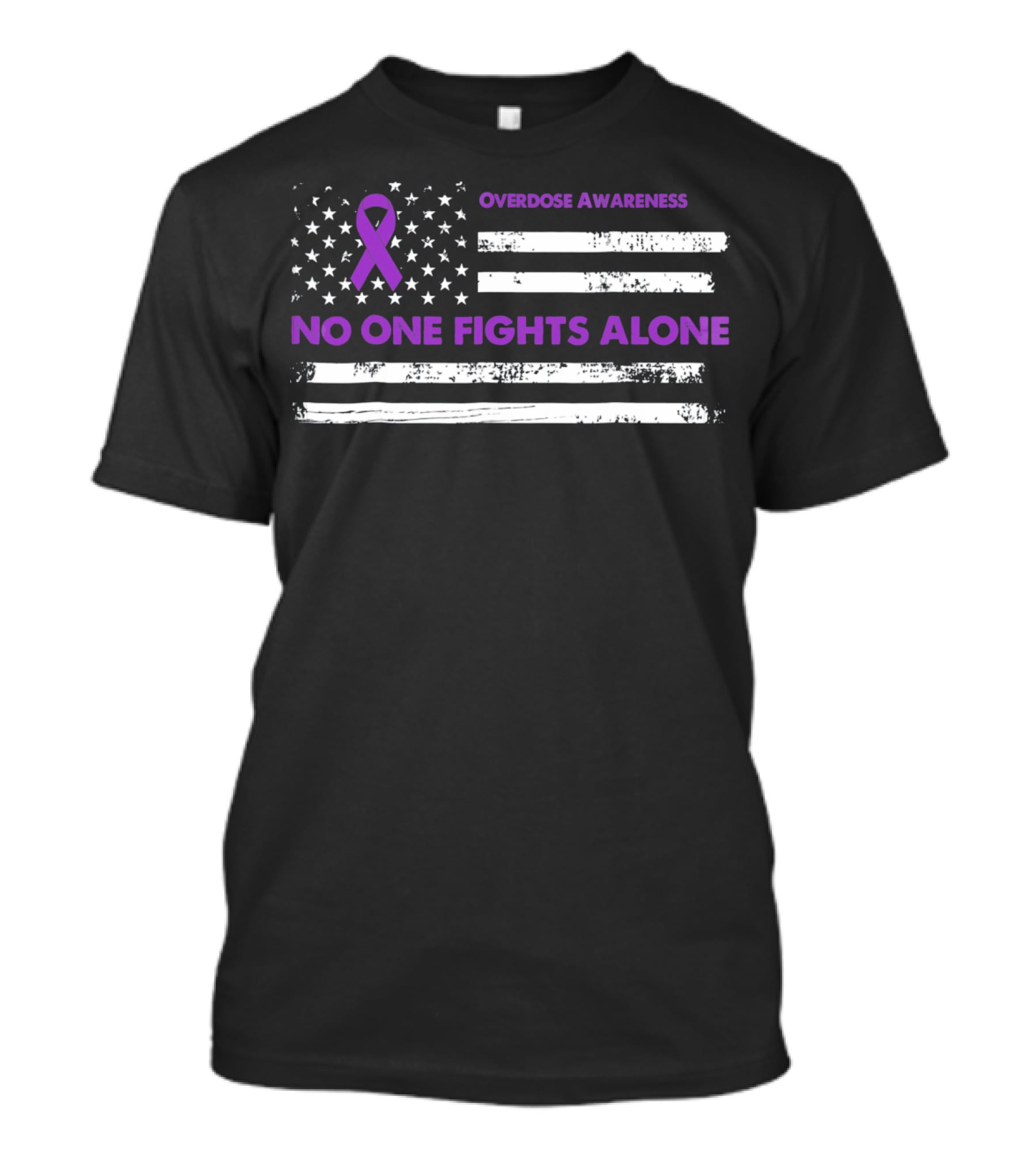 Overdose Awareness Purple Ribbon No One Fights Alone Flag T-Shirt