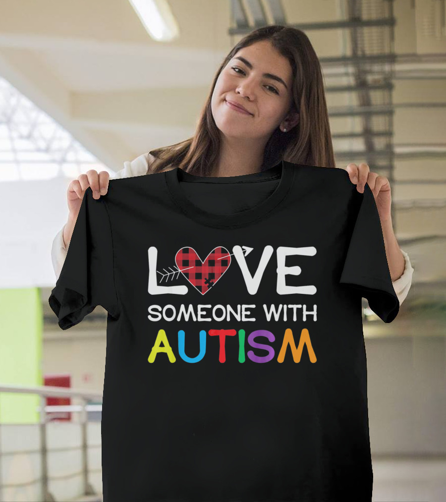 LOVE Someone With Autism Puzzle Heart T-Shirt